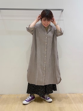 「LAKOLE（ラコレ）のアイテム（シャツワンピース）」を使った、なつあんさん（レディース・153cm）の春コーディネート