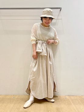 「オールホワイト」｜「アイテム（シャツワンピース）」を使った、なつあんさん（レディース・153cm）の春コーディネート