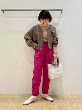 「シャツジャケット」｜「アイテム（ノーカラージャケット）」を使った、なつあんさん（レディース・153cm）の春コーディネート