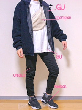 「Champion（チャンピオン）のアイテム（ボディバッグ/ウエストポーチ）」を使った、Yuu さん（メンズ・174cm）の秋コーディネート