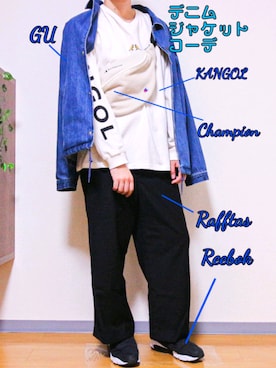 「Champion（チャンピオン）のアイテム（ボディバッグ/ウエストポーチ）」を使った、Yuu さん（メンズ・174cm）の秋コーディネート