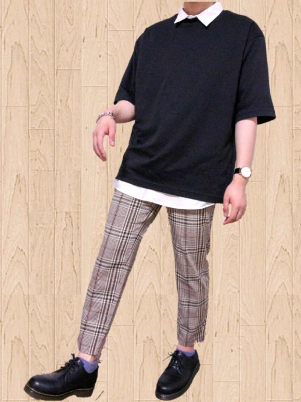 「シンプル、シンプルコーデ、プチプラ、プチプラコーデ、UNIQLO、ユニクロ、GU、夏、夏コーデ、オーバーサイズ」｜「UNIQLOのエアリズムコットンオーバーサイズTシャツ（5分袖）（Tシャツ/カットソー、ブラック系）」を使った、Yuu さん（メンズ・174cm）の夏コーディネートの1枚目の写真