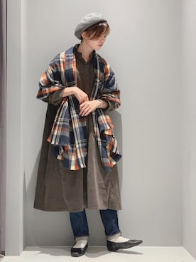「チェック柄に恋してる」｜「アイテム（ハンチング/ベレー帽）」を使った、hikaruさん（レディース・160cm）の秋コーディネート