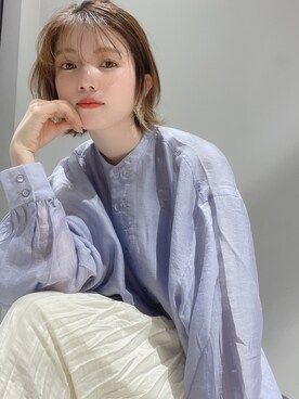 「CRAFT STANDARD BOUTIQUE（クラフトスタンダードブティック）のバックオープンシアーバンドカラーシャツ　＊◇（シャツ/ブラウス）」を使った、hikaruさん（レディース・160cm）の春コーディネート