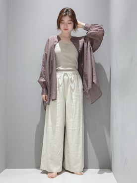 「CRAFT STANDARD BOUTIQUE（クラフトスタンダードブティック）のバックオープンシアーバンドカラーシャツ　＊◇（シャツ/ブラウス）」を使った、hikaruさん（レディース・160cm）の春コーディネート