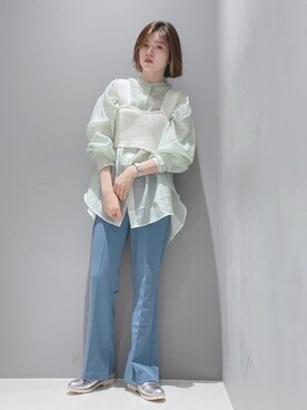 「CRAFT STANDARD BOUTIQUE（クラフトスタンダードブティック）のバックオープンシアーバンドカラーシャツ　＊◇（シャツ/ブラウス）」を使った、hikaruさん（レディース・160cm）の春コーディネート