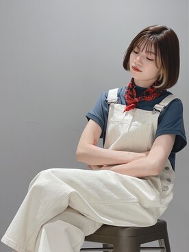 「アイテム（オールインワン・サロペット、ホワイト系）」を使った、hikaruさん（レディース・160cm）の春コーディネート