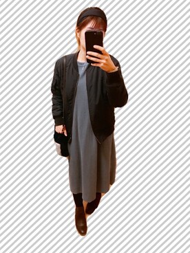 「ヘアバンド」｜「アイテム（MA-1）」を使った、ryo.ko.naさん（レディース・160cm）の冬コーディネート