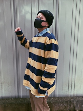 「ラガーシャツ」｜「アイテム（ニットキャップ/ビーニー）」を使った、🇺🇸INC🧸さん（メンズ・165cm）の秋コーディネート
