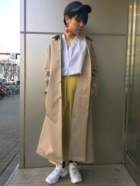 「アイテム（ステンカラーコート）」を使った、ホリユキノさん（レディース・154cm）の春コーディネート