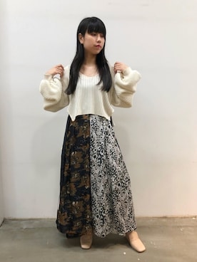 「透かし編みニット」｜ホリユキノさん（レディース・154cm）の夏コーディネート