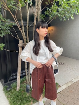 「muller of yoshiokubo（ミュラーオブヨシオクボ）のアイテム（その他パンツ）」を使った、ホリユキノさん（レディース・154cm）の夏コーディネート