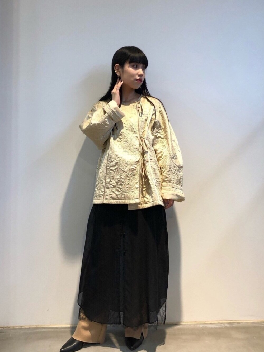 yoshio kubo ヨシオクボ　バイカラーコート　1　ベージュ　ブラック yoshiokubo(ヨシオクボ) 22AWコレクション 1stデリバリー
