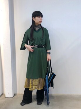「Maison Margiela（メゾンマルジェラ）のアイテム（ブーツ）」を使った、ホリユキノさん（レディース・154cm）の秋コーディネート