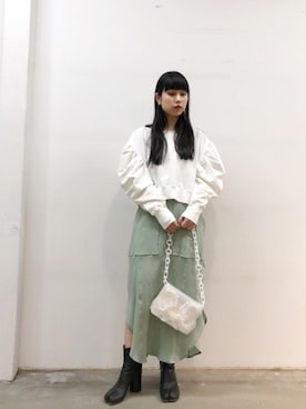「Maison Margiela（メゾンマルジェラ）のアイテム（ブーツ）」を使った、ホリユキノさん（レディース・154cm）の冬コーディネート