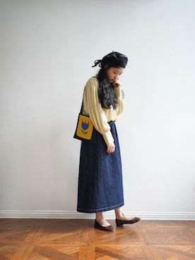 「休闲」｜「アイテム（ハンチング/ベレー帽）」を使った、mikotiboさん（レディース・160cm）の春コーディネート