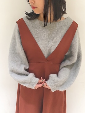 「グレーニット」｜「アイテム（ワンピース/ドレス）」を使った、mayuさん（レディース・168cm）の秋コーディネート