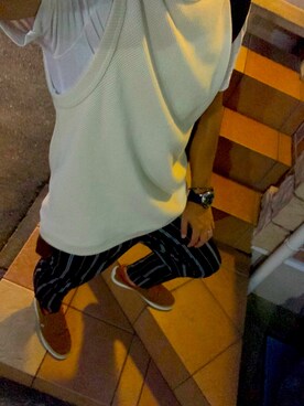 「B:MING by BEAMS（ビーミングバイビームス）のビーミング by ビームス / ビッグカノコ クルーネック ベスト（ベスト）」を使った、ゆーき@相互フォローさん（メンズ・167cm）の夏コーディネート