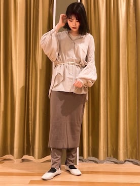 「ブラウンコーデ」｜「アイテム（チュニック）」を使った、むこさんさん（レディース・162cm）の春コーディネート
