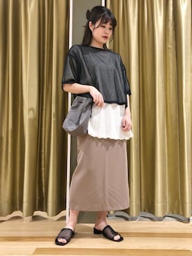 「Iラインスカート」｜むこさんさん（レディース・162cm）の夏コーディネート