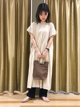 「袖フリル」｜「アイテム（ワンピース/ドレス）」を使った、むこさんさん（レディース・162cm）の夏コーディネート