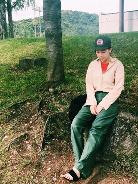 「SAYHELLO（セイハロー）のアイテム（キャップ）」を使った、aiさん（レディース・164cm）の春コーディネート