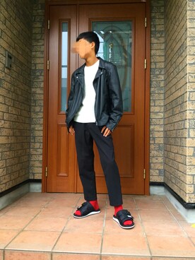 「Levi's（リーバイス）のアイテム（ライダースジャケット）」を使った、ワタナベ シンドウさん（メンズ・167cm）の秋コーディネート