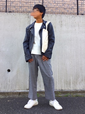 「Levi's（リーバイス）のアイテム（ライダースジャケット）」を使った、ワタナベ シンドウさん（メンズ・167cm）の秋コーディネート