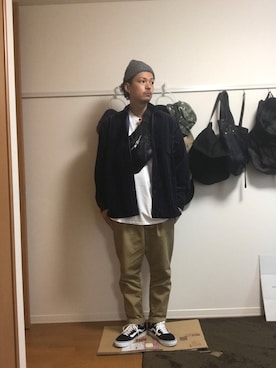 「RIPNDIP（リップンディップ）のアイテム（帽子）」を使った、Ikkunさん（メンズ・178cm）の秋コーディネート