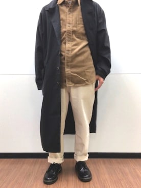 「kutir（クティール）のアイテム（ステンカラーコート）」を使った、はまさん（メンズ・160cm）の冬コーディネート