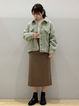 「earth music&ecology（アースミュージックアンドエコロジー）の2WAYナロースカート ＊（スカート）」を使った、chaki さん（レディース・159cm）の秋コーディネート