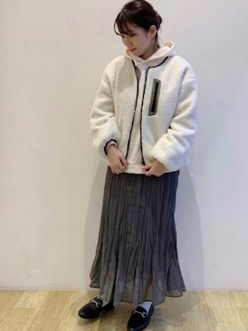 「ワッシャースカート」｜「アイテム（ブルゾン）」を使った、chaki さん（レディース・159cm）の秋コーディネート