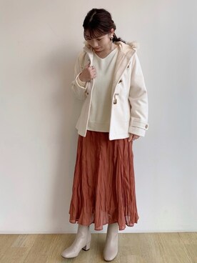 「ワッシャースカート」｜「アイテム（その他アウター）」を使った、chaki さん（レディース・159cm）の秋コーディネート