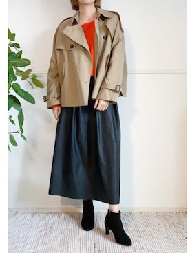 「レザースカート」｜「アイテム（トレンチコート）」を使った、parishsstoreさん（レディース・158cm）の冬コーディネート