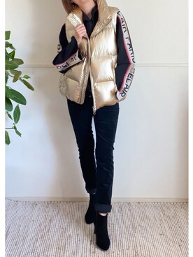「ダウンベスト」｜「アイテム（トレンチコート）」を使った、parishsstoreさん（レディース・158cm）の冬コーディネート