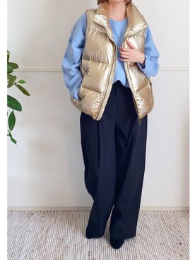 「ダウンベスト」｜「アイテム（トレンチコート）」を使った、parishsstoreさん（レディース・158cm）の冬コーディネート