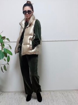 「ダウンベスト」｜「アイテム（トレンチコート）」を使った、parishsstoreさん（レディース・158cm）の冬コーディネート