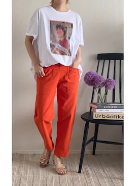 「アイテム（チノパンツ、オレンジ系）」を使った、parishsstoreさん（レディース・158cm）の春コーディネート