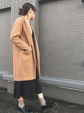 「タッセルローファー」｜「アイテム（チェスターコート）」を使った、あいざわさん（レディース・157cm）の冬コーディネート