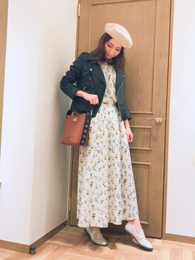 「Te chichi TERRASSE（テチチテラス）のアイテム（ライダースジャケット）」を使った、RIMIさん（レディース・164cm）の春コーディネート