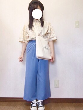 「80s」｜「アイテム（ハンチング/ベレー帽）」を使った、ｲｼｶﾜさん（レディース・153cm）の夏コーディネート
