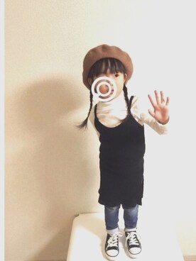 「キャミソールワンピ」｜「アイテム（ハンチング/ベレー帽）」を使った、NATSUさん（キッズ・100cm）の冬コーディネート