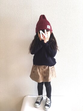「PETIT BATEAU（プチバトー）のアイテム（スカート）」を使った、NATSUさん（キッズ・100cm）の冬コーディネート