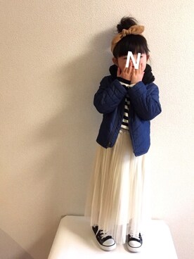 「GAP（ギャップ）のアイテム（ノーカラージャケット）」を使った、NATSUさん（キッズ・100cm）の冬コーディネート
