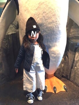 「GAP（ギャップ）のアイテム（ノーカラージャケット）」を使った、NATSUさん（キッズ・100cm）の冬コーディネート