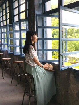 「index（インデックス）のアイテム（ハット）」を使った、張蘋さん（レディース・160cm）の夏コーディネート