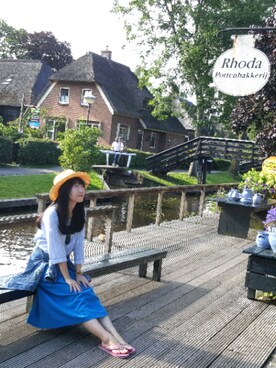 「index（インデックス）のアイテム（ハット）」を使った、張蘋さん（レディース・160cm）の夏コーディネート