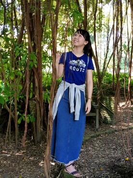 「roots（ルーツ）のアイテム（Tシャツ/カットソー）」を使った、張蘋さん（レディース・160cm）の冬コーディネート