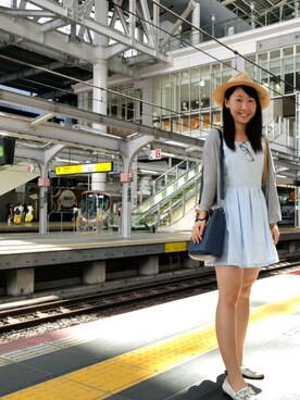 「index（インデックス）のアイテム（帽子）」を使った、張蘋さん（レディース・160cm）の夏コーディネート