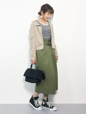 「カジュアルガーリー」｜「アイテム（ライダースジャケット）」を使った、やまちゃんさん（レディース・167cm）の春コーディネート